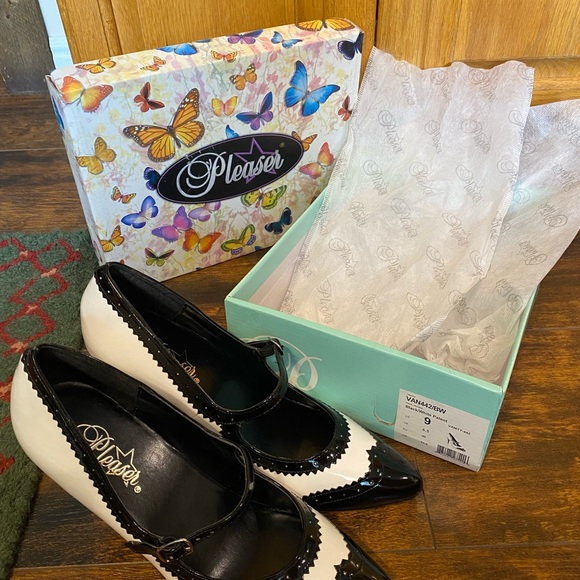 PLEASER MARY JANE SPATS PINUP RETRO VINTAGE BONNIE CLYDE HEELS SIZE 9 - Picture 16 of 17